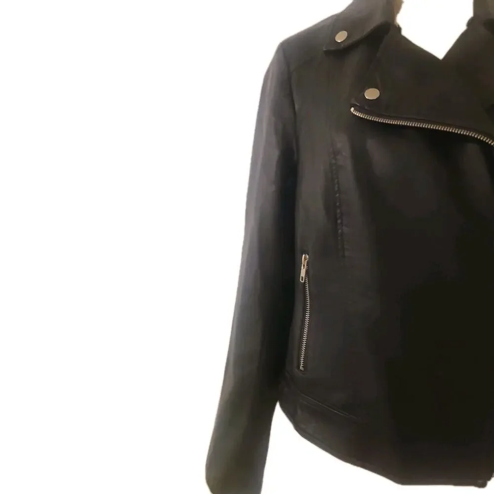 Women's Black Moto Jacket Small Vegan Leather Asymmetrical Edgy